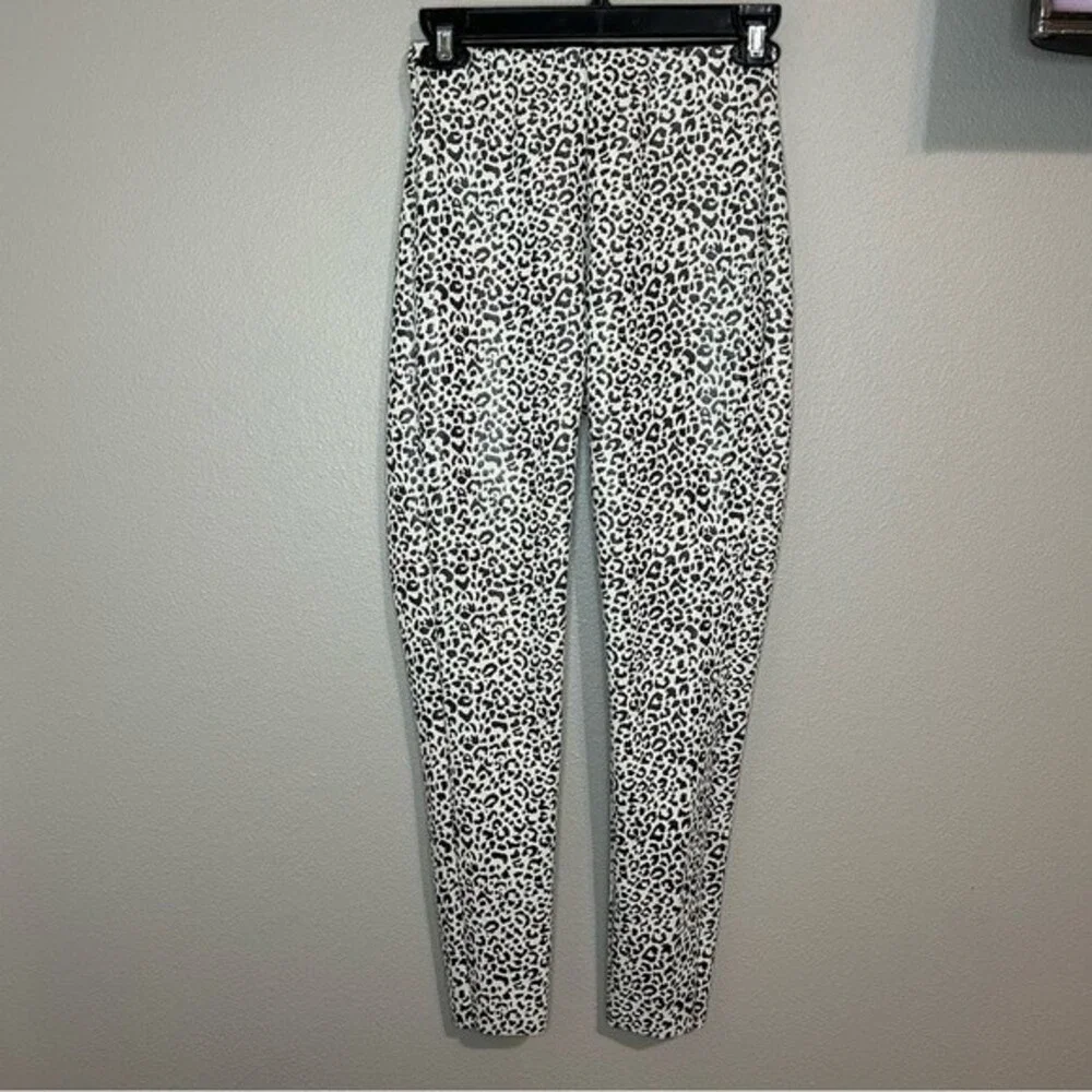 ZARA faux patent leather black & white leopard print pull on pants size XS